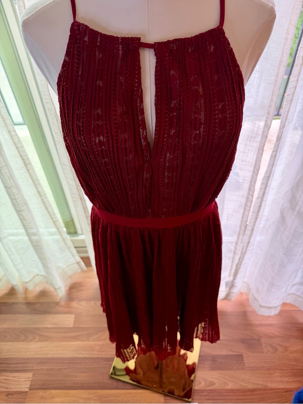 Francesca's Collections Burgundy Sleeveless Pleated Mini Dress